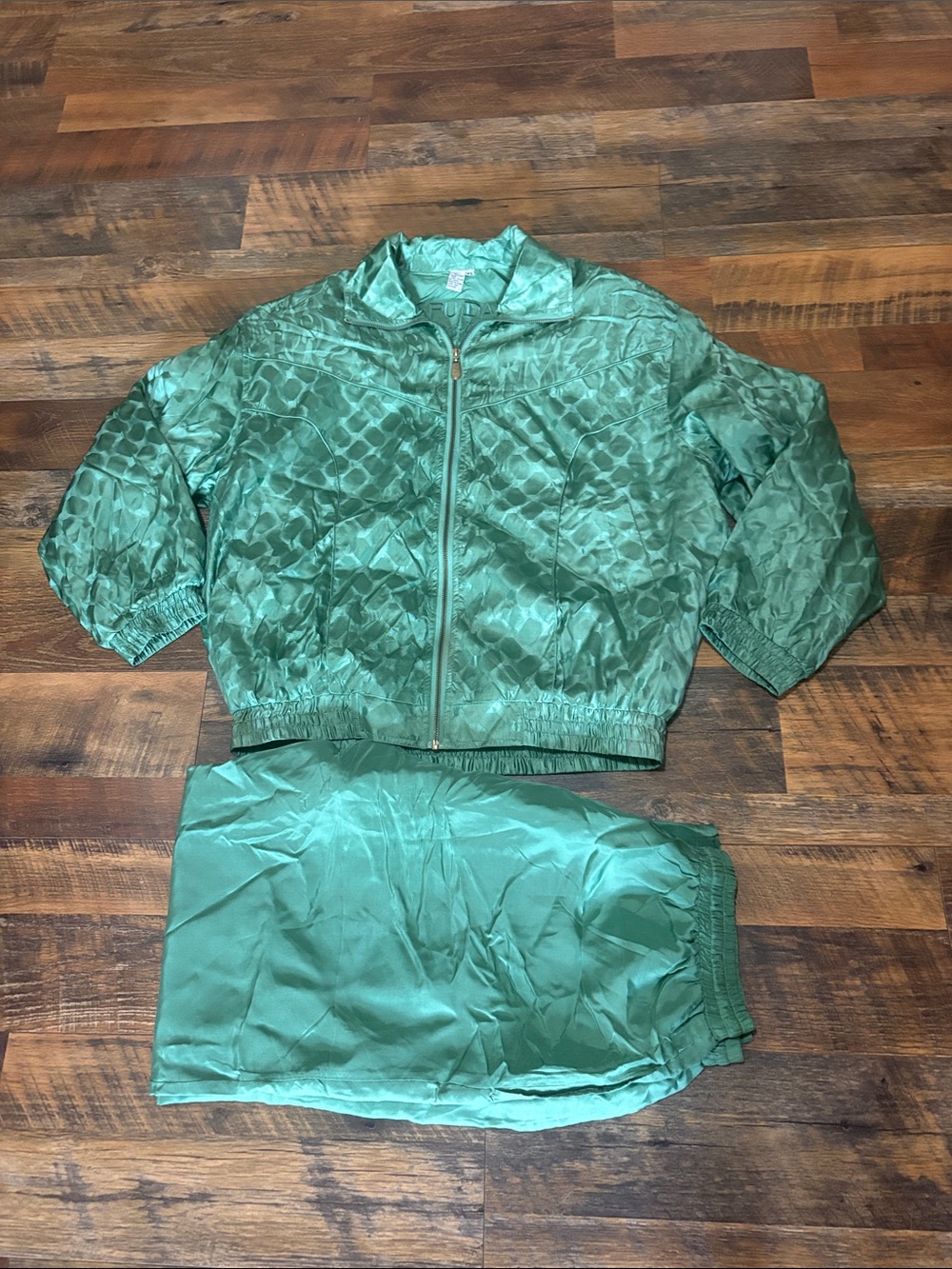 vintage Fuda International 100% silk track suit set